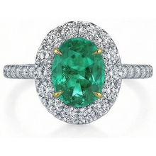 Afbeelding in Gallery-weergave laden, 5.75 karaat Natuurlijke echte diamant ( niet in het laboratorium gekweekt ) met groene smaragd ring wit goud 14K