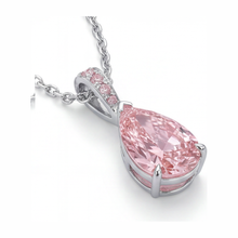 Afbeelding in Gallery-weergave laden, Halsketting met hanger met roze diamant 5 karaat labgekweekt peervormig pavé solitair 14k witgoud