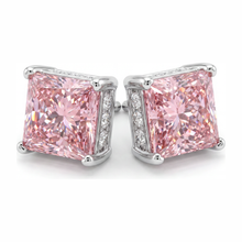 Afbeelding in Gallery-weergave laden, Roze diamanten oorbellen 5 karaat labgekweekt prinsesgeslepen solitair 14k witgoud