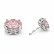 Afbeelding in Gallery-weergave laden, Labgekweekte roze diamanten oorbellen 5 karaat rond verborgen Halo 14K Witgoud