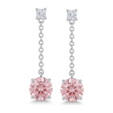 Afbeelding in Gallery-weergave laden, Roze diamanten oorbellen 5 karaat labgekweekt ronde solitair glad 14k Witgoud