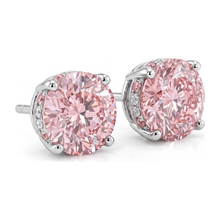 Afbeelding in Gallery-weergave laden, Labgekweekte roze diamanten oorbellen 5 karaat rond verborgen Halo 14K Witgoud