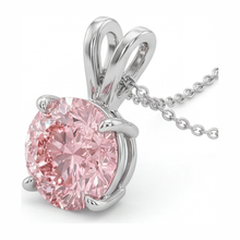 Afbeelding in Gallery-weergave laden, Roze diamanten ketting 5 karaat labgekweekt ronde solitaire hanger 14k witgoud