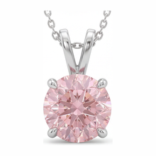 Afbeelding in Gallery-weergave laden, Roze diamanten ketting 5 karaat labgekweekt ronde solitaire hanger 14k witgoud