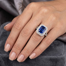 Afbeelding in Gallery-weergave laden, 5 ct. Blauwe saffier met Natuurlijke echte diamanten ( niet in een laboratorium gekweekt ) ring Solitaire met accenten Sieraden
