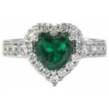 Afbeelding in Gallery-weergave laden, 5 karaat hart geslepen groene smaragd en Natuurlijke echte diamanten ( niet in een laboratorium gekweekt ) ring wit 14K