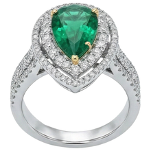 Afbeelding in Gallery-weergave laden, 5 karaat mooie peer groene smaragd diamanten ring wit goud 14K