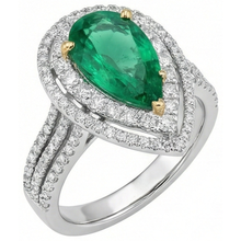 Afbeelding in Gallery-weergave laden, 5 karaat mooie peer groene smaragd diamanten ring wit goud 14K