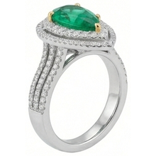 Afbeelding in Gallery-weergave laden, 5 karaat mooie peer groene smaragd diamanten ring wit goud 14K