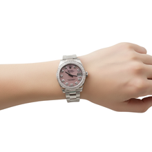 Afbeelding in Gallery-weergave laden, Rolex Datumjust Horloge Roze Parelmoer Wijzerplaat Aangepaste Diamanten rand roestvrij staal