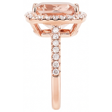 Afbeelding in Gallery-weergave laden, 5,45 ct Morganite fancy ring met kleine Natuurlijke echte diamanten ( niet in een laboratorium gekweekt ) 14K roségoud