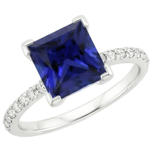 Afbeelding in Gallery-weergave laden, Natuurlijk Echt (Niet Labgekweekt) 5.50 Karaat Solitaire Princess Blauwe Saffier Met Accent Pave Zetting