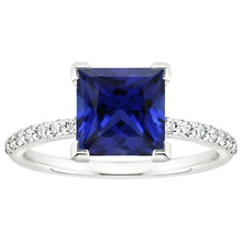 Afbeelding in Gallery-weergave laden, Natuurlijk Echt (Niet Labgekweekt) 5.50 Karaat Solitaire Princess Blauwe Saffier Met Accent Pave Zetting