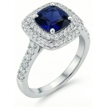 Afbeelding in Gallery-weergave laden, 5,50 karaat Sri Lanka Saffier En Diamanten Ring Wit Goud 14K