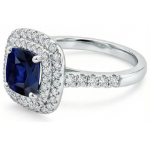 Afbeelding in Gallery-weergave laden, 5,50 karaat Sri Lanka Saffier En Diamanten Ring Wit Goud 14K