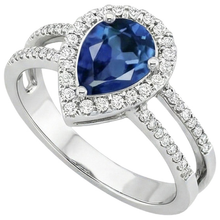 Afbeelding in Gallery-weergave laden, 5.80 Karaat Peer Ceylonese Saffier & Natuurlijke uit de aarde gewonnen Diamanten Verlovingsring 14K Goud