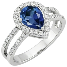 Afbeelding in Gallery-weergave laden, 5.80 Karaat Peer Ceylonese Saffier & Natuurlijke uit de aarde gewonnen Diamanten Verlovingsring 14K Goud