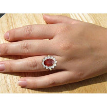 Afbeelding in Gallery-weergave laden, echte round robijn 5karaat ring met diamantaccenten