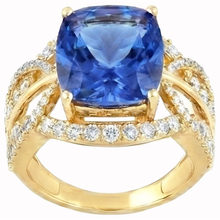 Afbeelding in Gallery-weergave laden, 6.01 Ct. Kussen Sri Lanka Blauwe Saffier En Natuurlijke uit de aarde gewonnen Diamanten Geelgoud 14K