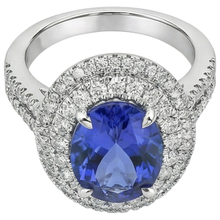 Afbeelding in Gallery-weergave laden, echte round tanzaniet 6.15karaat ring close-up detail