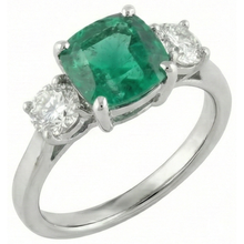 Afbeelding in Gallery-weergave laden, 6.50 Carats Green Cushion & Diamond 3 Stone Ring White Gold 14K