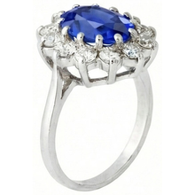 Afbeelding in Gallery-weergave laden, 6.50 Karaat Bloem Sri Lankaanse Saffier Ring Natuurlijke uit de aarde gewonnen Diamant Witgoud 14K