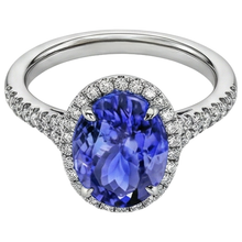 Afbeelding in Gallery-weergave laden, echte round tanzaniet 6.85karaat ring close-up detail