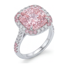 Afbeelding in Gallery-weergave laden, Damesring met 6 karaat labgekweekte roze kussengeslepen diamant, dubbele Halo, 14K Witgoud