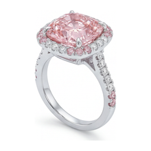 Afbeelding in Gallery-weergave laden, Damesring met 6 karaat labgekweekte roze kussengeslepen diamant, dubbele Halo, 14K Witgoud