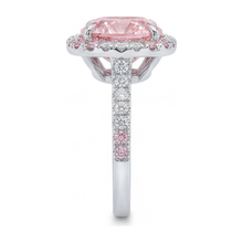 Afbeelding in Gallery-weergave laden, Damesring met 6 karaat labgekweekte roze kussengeslepen diamant, dubbele Halo, 14K Witgoud