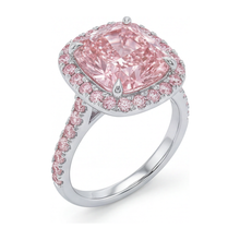 Afbeelding in Gallery-weergave laden, Labgekweekte roze diamant verlovingsring 6 karaat kussengeslepen halo pavé 14k witgoud