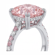 Afbeelding in Gallery-weergave laden, Roze diamanten ring 6 karaat labgekweekt kussenslijpsel pavé 14K witgoud