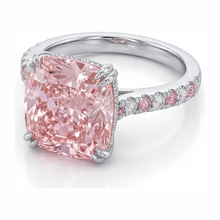 Afbeelding in Gallery-weergave laden, Roze diamanten ring 6 karaat labgekweekt kussenslijpsel pavé 14K witgoud