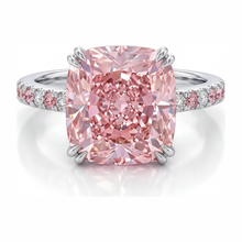 Afbeelding in Gallery-weergave laden, Roze diamanten ring 6 karaat labgekweekt kussenslijpsel pavé 14K witgoud
