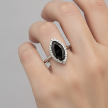 Afbeelding in Gallery-weergave laden, Verlovingsring met zwarte diamant 3 karaat echte marquise halo 14K witgoud