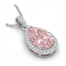 Afbeelding in Gallery-weergave laden, Roze diamant hanger 6 karaat labgekweekt peer halo 14k witgoud