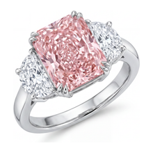 Afbeelding in Gallery-weergave laden, Labgekweekte roze diamanten ring 6 karaat radiantgeslepen driesteens glad 14k witgoud