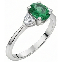 Afbeelding in Gallery-weergave laden, 6 karaat drie stenen groene smaragd en Natuurlijke echte diamanten ( niet in een laboratorium gekweekt ) ring 14K wit goud