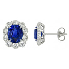 Afbeelding in Gallery-weergave laden, 6 karaat griffenset Ceylon saffier oorbellen wit goud 14k