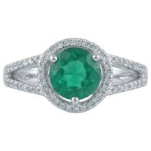 Afbeelding in Gallery-weergave laden, 6 Karaat Rond Geslepen Groene Smaragd GIA Met Natuurlijke uit de aarde gewonnen Diamanten Ring Goud