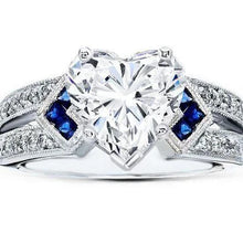 Afbeelding in Gallery-weergave laden, 6.50 Karaat Hart Geslepen Echt Diamant Met Saffier Trouwring WG 14K
