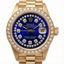 Afbeelding in Gallery-weergave laden, Rolex Dameshorloge met Blauwe String Diamanten Wijzerplaat Presidentiële Stijl YG