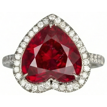 Afbeelding in Gallery-weergave laden, 6,25 karaat hart geslepen robijn edelsteen en Natuurlijke echte diamanten ( niet in een laboratorium gekweekt ) ring wit goud 14K