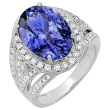 Afbeelding in Gallery-weergave laden, 6,55 karaats centrum ovale tanzaniet fancy ring wit goud 14K