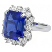 Afbeelding in Gallery-weergave laden, 7 Karaat Blauwe Asscher Saffier IGI GECERTIFICEERDE Diamanten Ring