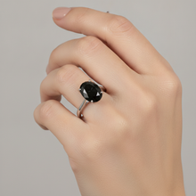 Afbeelding in Gallery-weergave laden, Trouwring met echte ovale zwarte diamant 5 karaat solitair messnede 14k witgoud