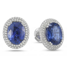 Afbeelding in Gallery-weergave laden, 7 Karaat Saffier En IGI GECERTIFICEERDE Diamanten Dames Oorknoppen Witgoud 14K