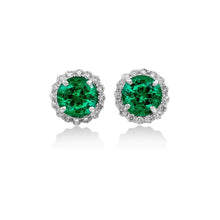 Afbeelding in Gallery-weergave laden, 7,30 karaat ronde groene smaragd met diamanten Stud Earring wit goud 14K