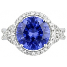 Afbeelding in Gallery-weergave laden, Ring met 8.01 ct. Ronde Ceylonsaffier en Natuurlijke uit de aarde gewonnen Diamanten Witgoud 14K