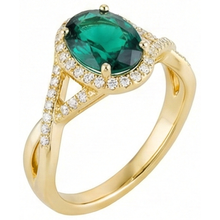 Afbeelding in Gallery-weergave laden, Ring met 8 Karaat Groene Smaragd GIA Steen en Natuurlijke uit de aarde gewonnen Diamanten Sieraden 14K Geelgoud